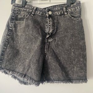 Black denim flair shorts.